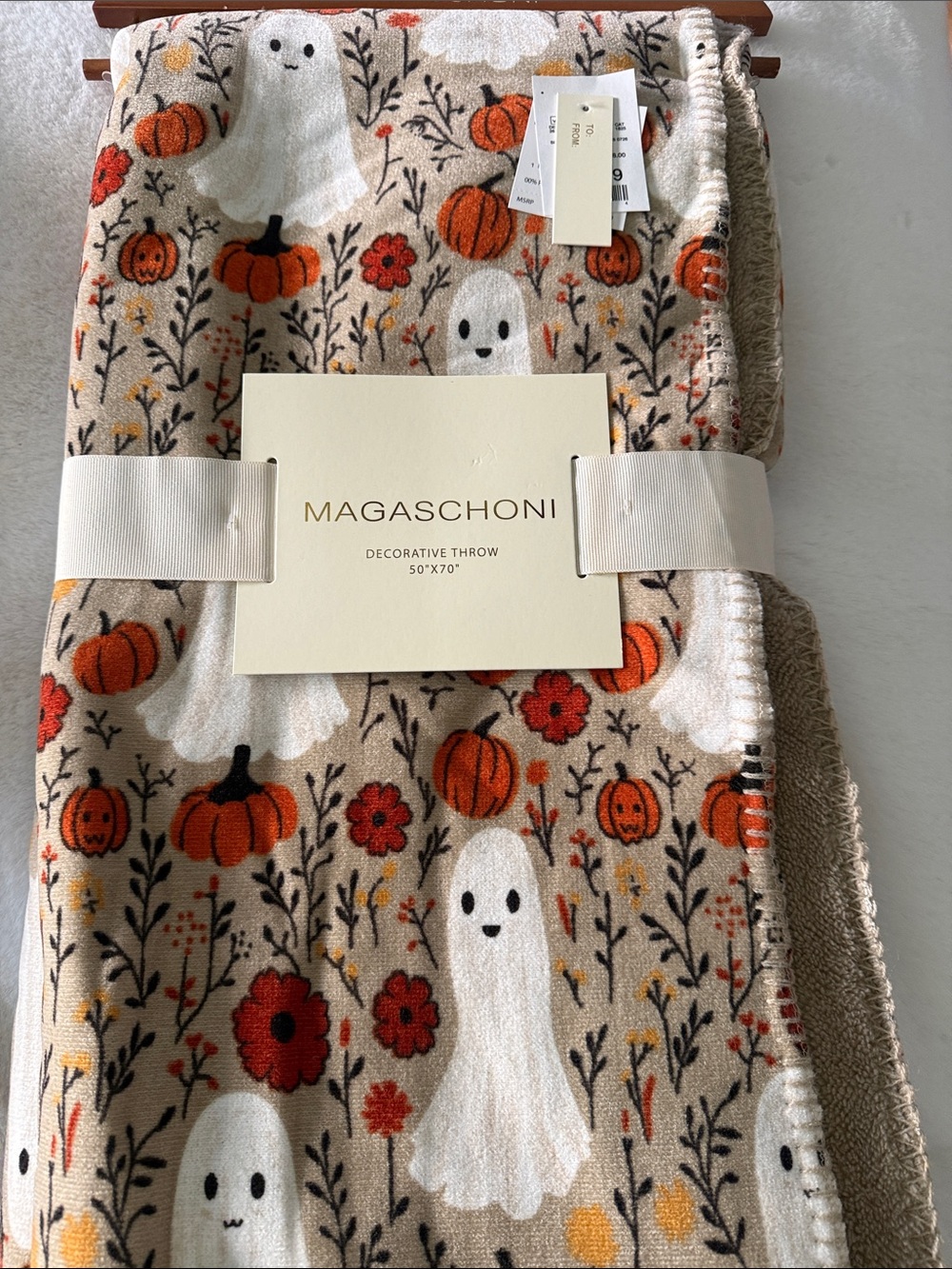 MAGASCHONI Halloween Ghost & Pumpkin P Throw - Beige/White/Orange